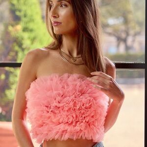 New Forever 21 Ruffle Mesh Tube Top In 
Flamingo Pink Size Small